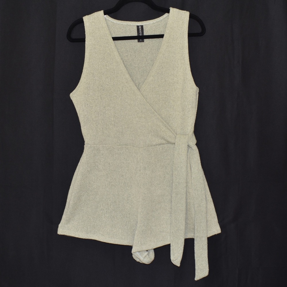 Minkpink Womens Knit Wrap Romper Sage Green Sleeveless Tie Waist Small IS21S2150